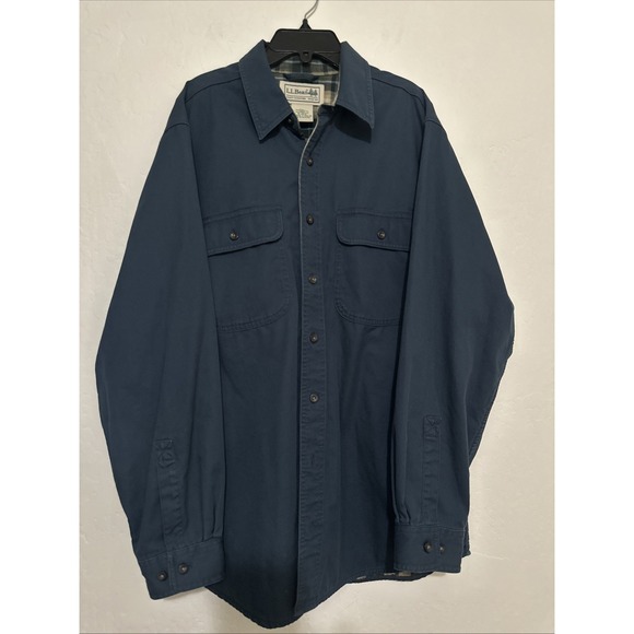 L.L. Bean Other - LL Bean Vintage Medium‎ Blue Flannel Plaid Lined Button Down 2 Pocket Shacket